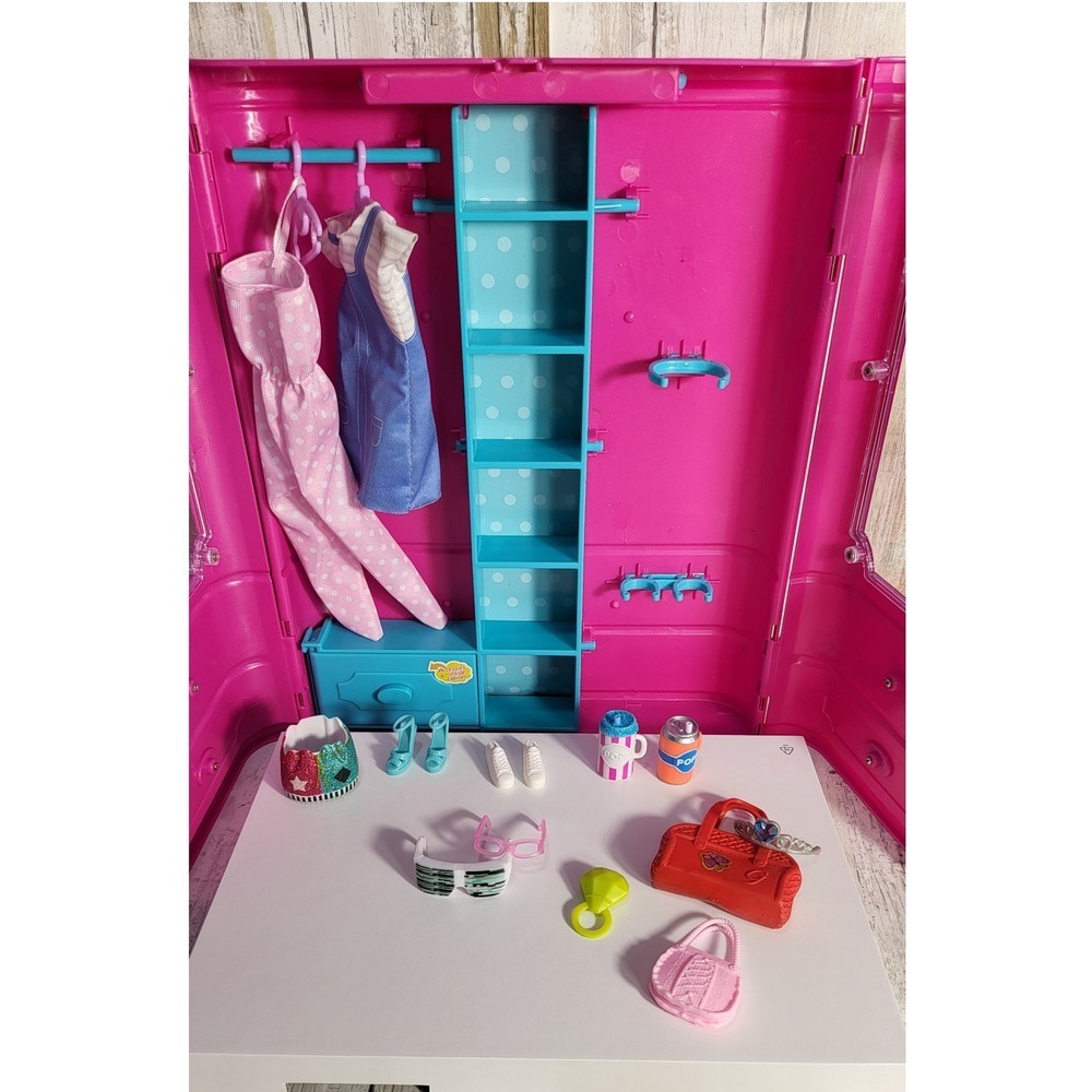 American Plastic Toy Wardrobe Closet Pink Blue Doll Clothes Accessories Storage - Picture 6 of 10